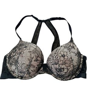 Victoria’s Secret Very Sexy 34 D Black Lace Push Up Bra Halter Racerback Padded
